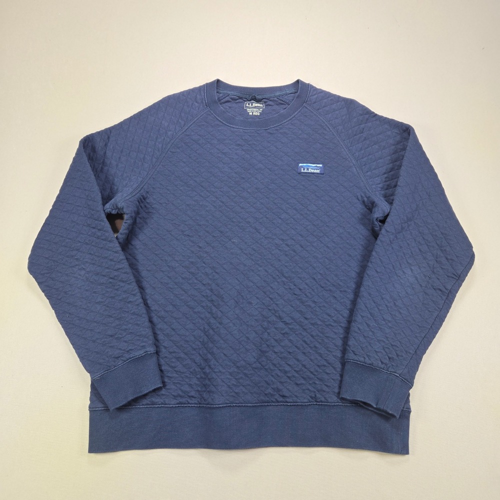 LL Bean Sweatshirt‎ Quilted Crewneck Pullover Navy Blue Mens Medium M 510644
